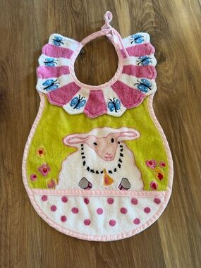 MacKenzie-Childs Pink & Green Lamb Ruffle Bib